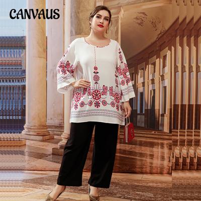 Плюс Размер Женский Весенний Круглый Вырез Новый Стиль Элегантный Топ