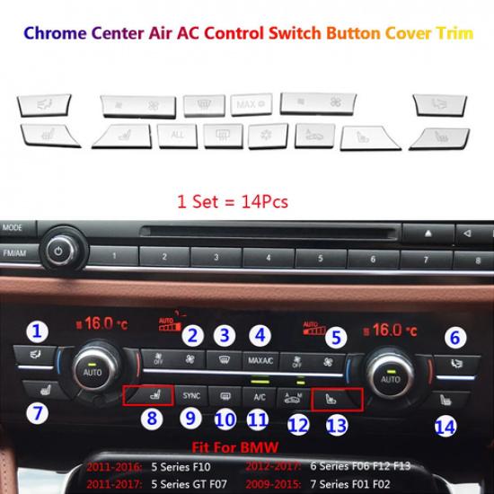 14x Center Control AC Air Button Cover Trim For BMW 5 GT 6 7 F10 F07 F01 F02 F06