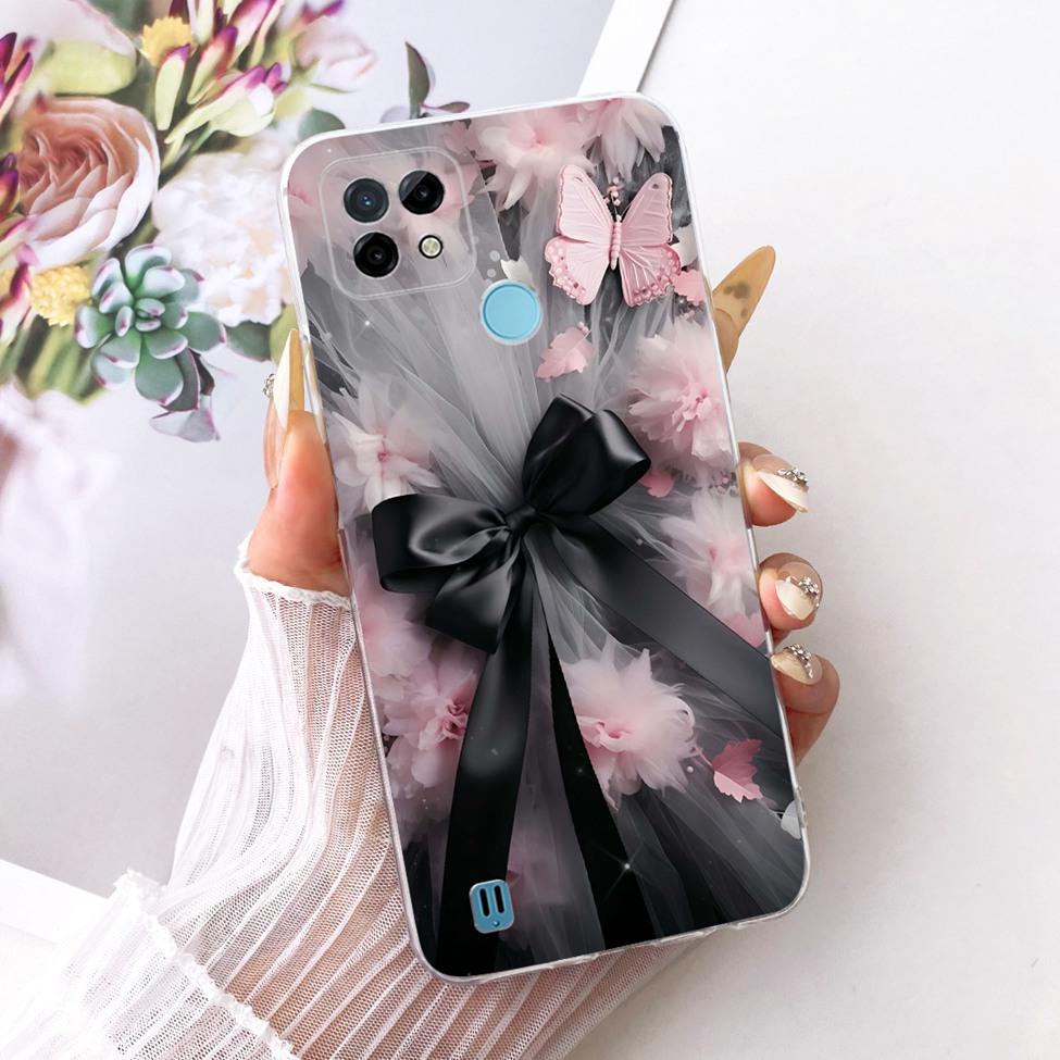 Clear Cover For Realme C21 Case RMX3201 Cute Cat Fashion Butterfly Funny Painted Phone Casing For Real me C21