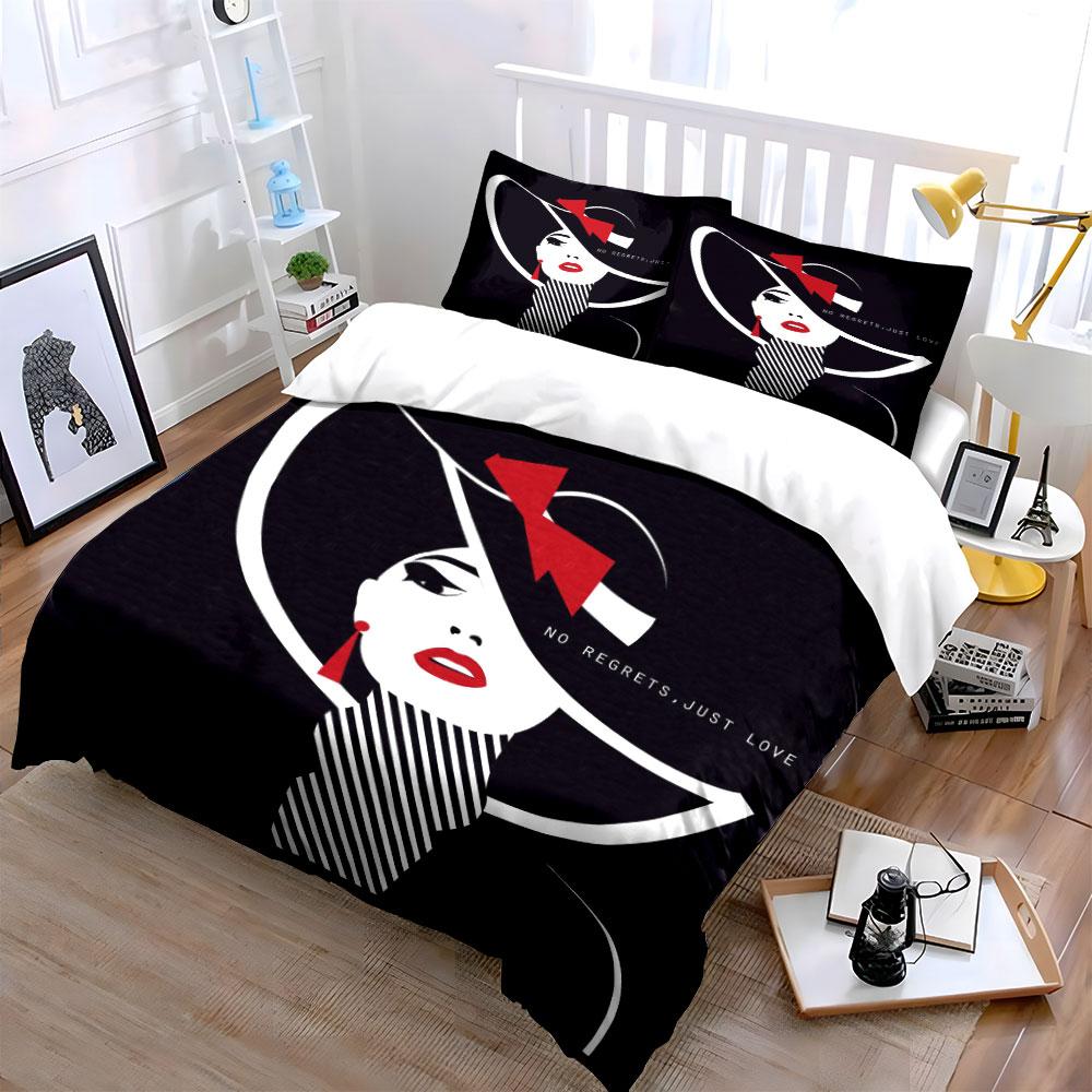 Portrait, hat, bow, text. Bedding sets Duvet cover sets Duvet covers Pillowcases(1*Duvet Cover 2*Pillowcases without duvet insert)
