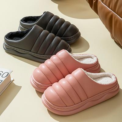 Кожаные хлопковые тапочки для пары осень-зима домашнее тепло домашние комнатные нескользящие на толстой подошве плюшевые тапочки мужские