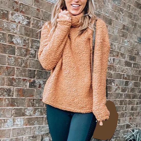 Женский свитер с высоким воротником и длинными рукавами, однотонный свободный крой, мягкий теплый утолщенный осенне-зимний повседневный женский пуловер, плюшевый топ, толстовка