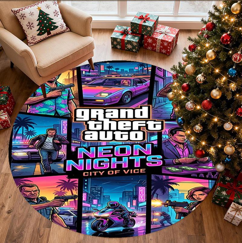 Круглый коврик с узором Grand Theft Auto VI, коврик для помещений/улицы, для пикника, игровой комнаты, спальни, офиса, гостиной, ковер для декора дома, подарок на день рождения