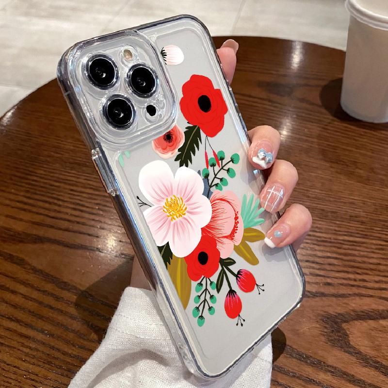 Прозрачный чехол с цветочным принтом для iPhone 16 15 14 11 Pro Max 13 12 Mini 15 14 Plus XR Xs Max 7 8, защита объектива, ударопрочный цветной силиконовый чехол