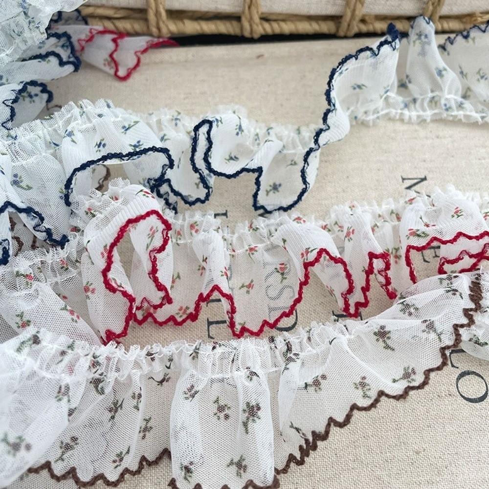 Small Floral Pattern Ruffled Lace Ribbon 4CM Width Scalloped Lace Trim Clothing Needlework