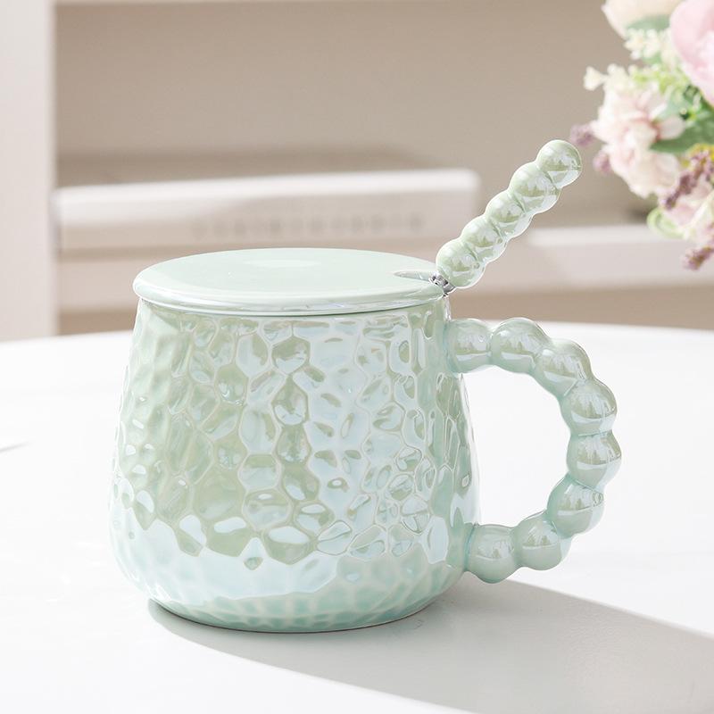 Ins Style Light Luxury Cup High Value Ceramic Mug Women with Lid Spoon Office Coffee Cup Couple Milk Cup