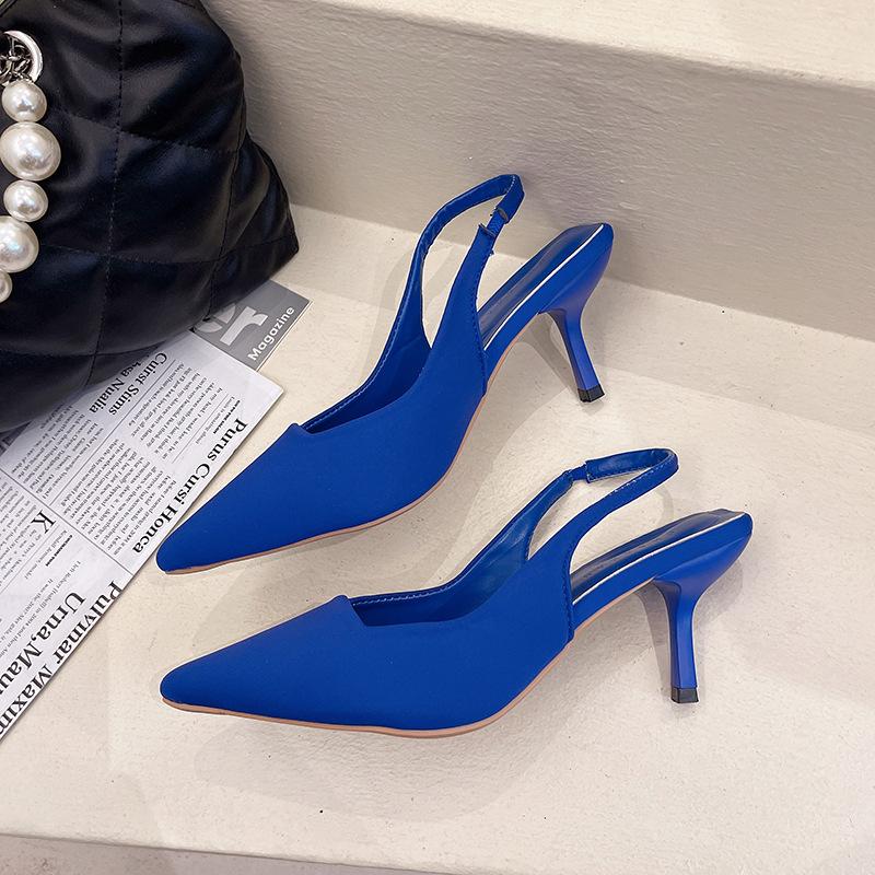 Весна 2025 новая пустая сумка голова сандалии женские высокие каблуки зеленый большой размер женская обувь острый носок тонкий каблук средний каблук одинарная обувь