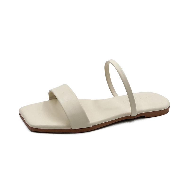 Тапочки женские, новая женская обувь, летняя корейская версия, тапочки с квадратной головкой и рыбьим ртом, одно слово, женские уличные тапочки на плоской подошве