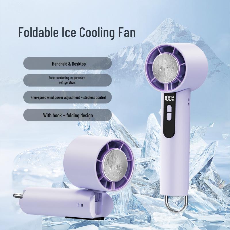 Weilexing Folding Ice Pack Cooling Fan - High-Speed Turbine, Long Battery Life, USB Portable Handheld.