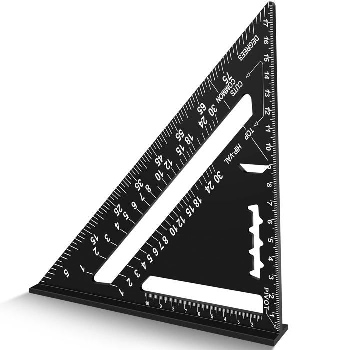 Équerre de charpentier en alliage d'aluminium 17,8 cm - noir mat multifonction (règle, guide de coupe, jauge d'angle)