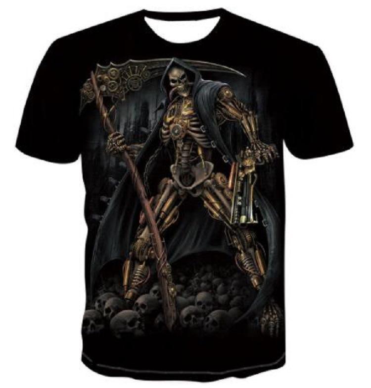 Skull 3D Digital Printed Casual Breathable Quick Drying Round Neck Pullover Short Sleeved Men's T-shirts
