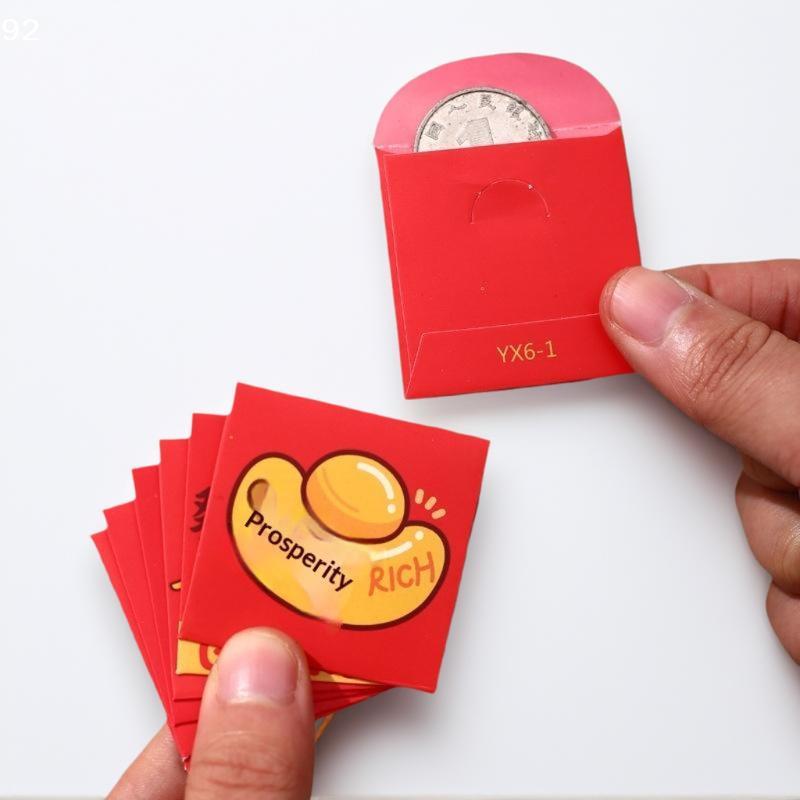 6PCS New Year Packet Mini Coin Money Pockets Best Wishes Pattern Luck Money Bag Small Size Red Pocket Wedding Birthday