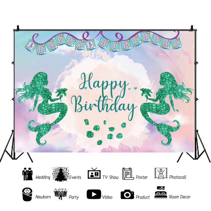 Русалка с днем ​​рождения фон баннер фон дети виниловые украшения