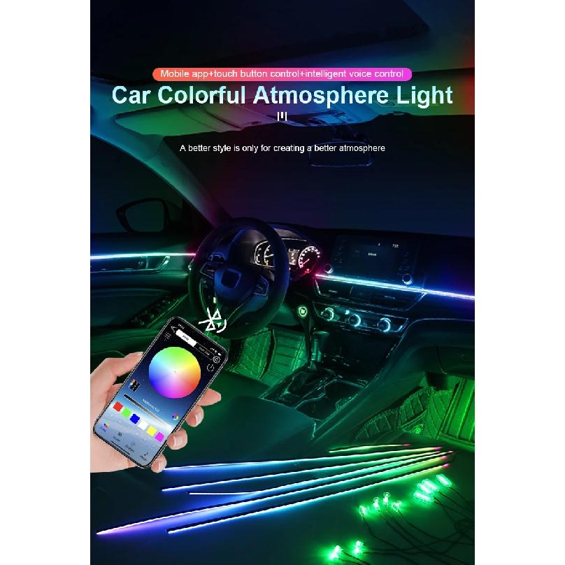 22 in 1 Symphony Car Ambient Light RGB 64 Color Universal LED Interior Hidden Acrylic Strip Light Decoration Atmosphere Lamp APP
