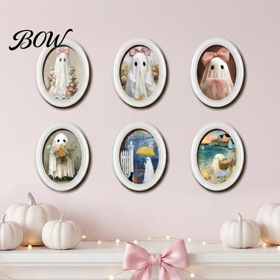 Halloween Home Decor Set Ghost Oval Photo Frame, Cute Table Sign, Decorative Framed Interior Wall Picture, Creative Art for Mantel Living Room Bedroom