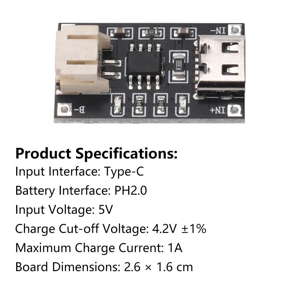 TP4056 3,7 В Модуль зарядки литиевых аккумуляторов 1 А USB Type-C Порт Терминал PH2.0 Плата защиты от перегрузки по току