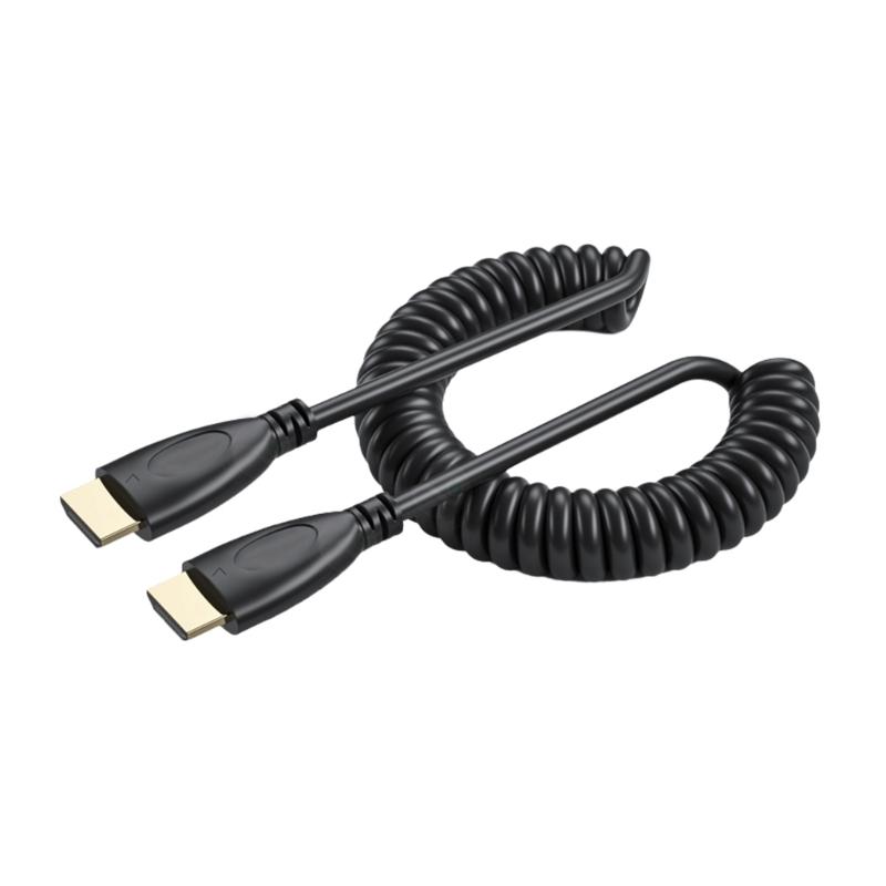 90 Degree Mini HDMIcompatible Male to HDMIcompatible Male Spring Coils Cable Version 1.4 Video Cable Supports 1080P Resolutions