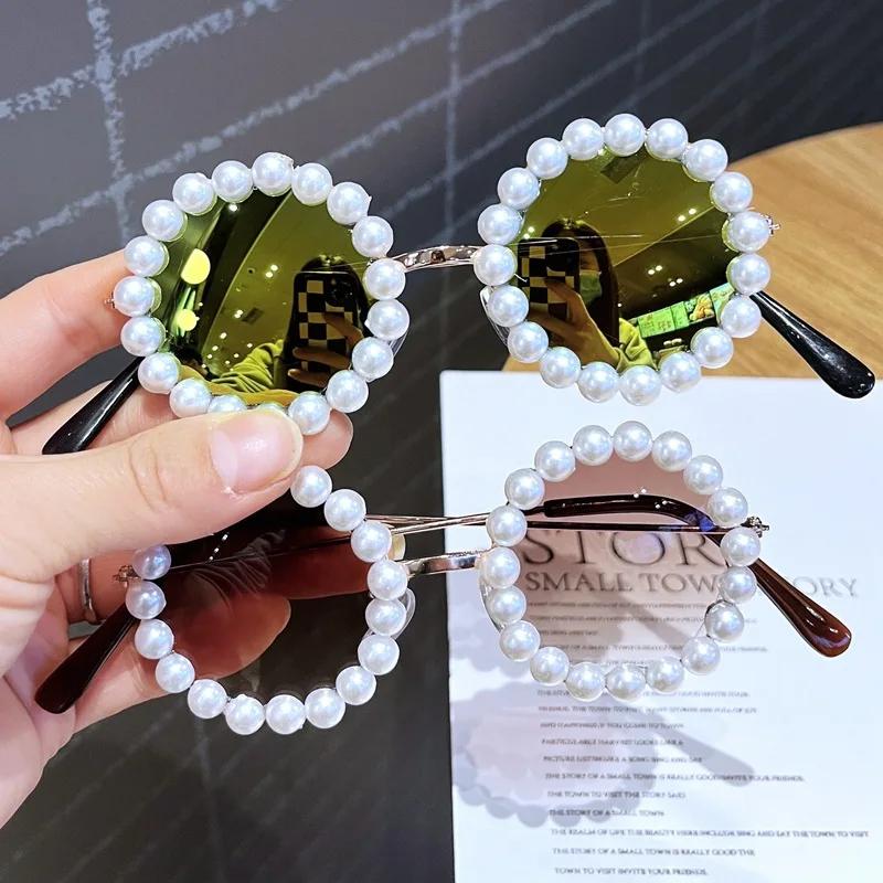 Новые Роскошные Солнцезащитные Очки с Жемчугом Женские Модные Металлическая Рамка Круглые Солнцезащитные Очки Дизайнерские Имитация Жемчуга Градиентные Солнцезащитные Очки UV400