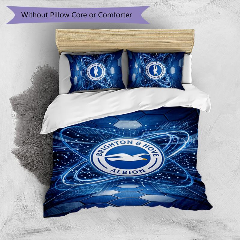 Brighton & Hove Albion Football Printed 3 Pieces Bedding Set, Comfortable Skin Friendly Bedroom Duvet Cover Set