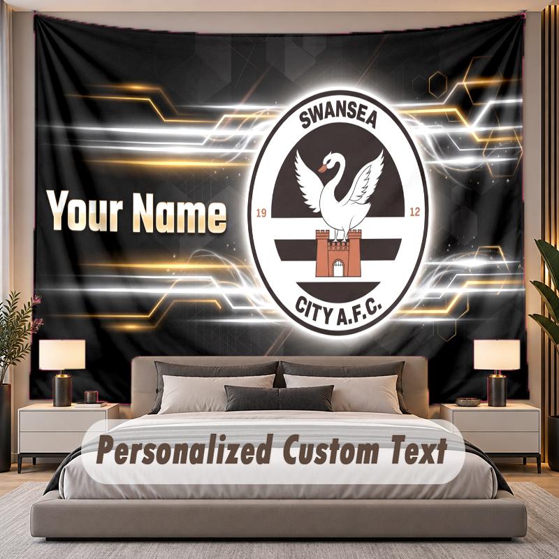 Custom Name Text Tapestry Swansea City FC Personalized Polyester Wall Tapestry For Bedroom And Room