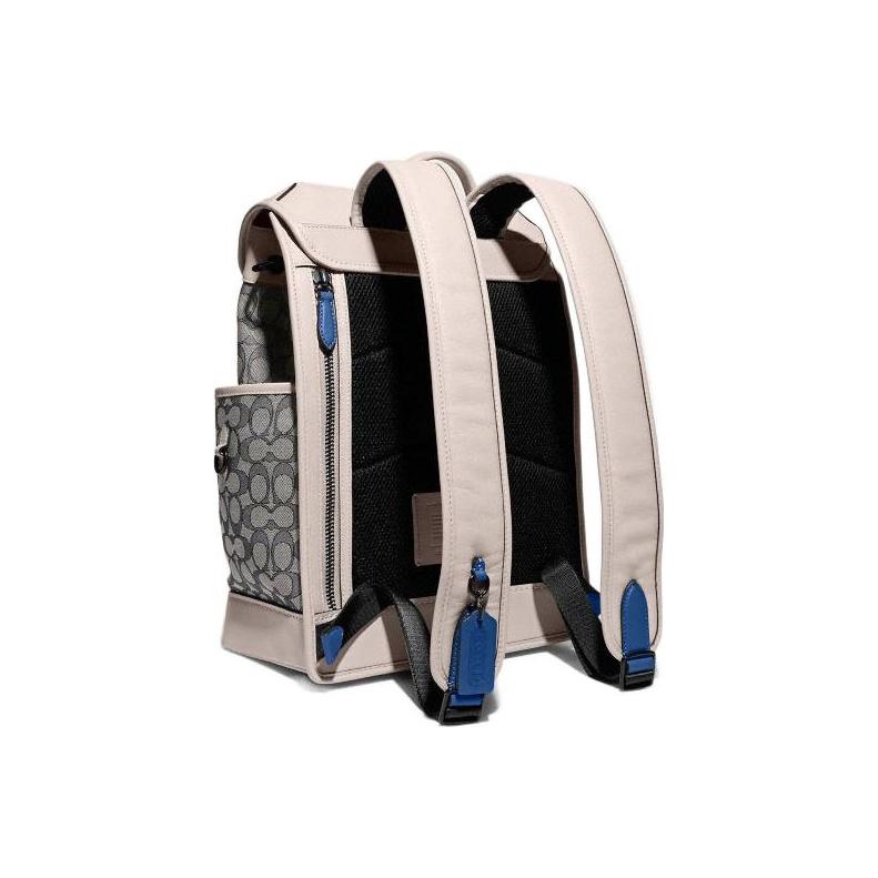 Coach League 28 Classic Monogram Flap Drawstring Color Block Canvas And Leather Backpack Men Backpack White Gray Black C9581-JITXE