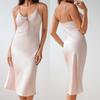 Sexy Suspender Long Nightgown Solid Color Satin Female Sleepwear Intimate Lingerie Nightdress Ice Silk Home with Chest Cushion Dress Loungewear