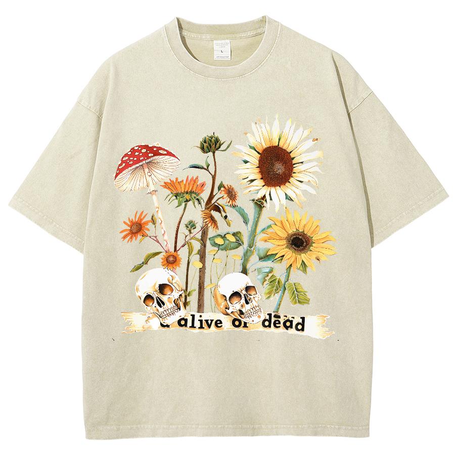 Женская мультяшная футболка винтажный принт подсолнуха выстиранная водой футболки с коротким рукавом парная уличная одежда свободная одежда топы