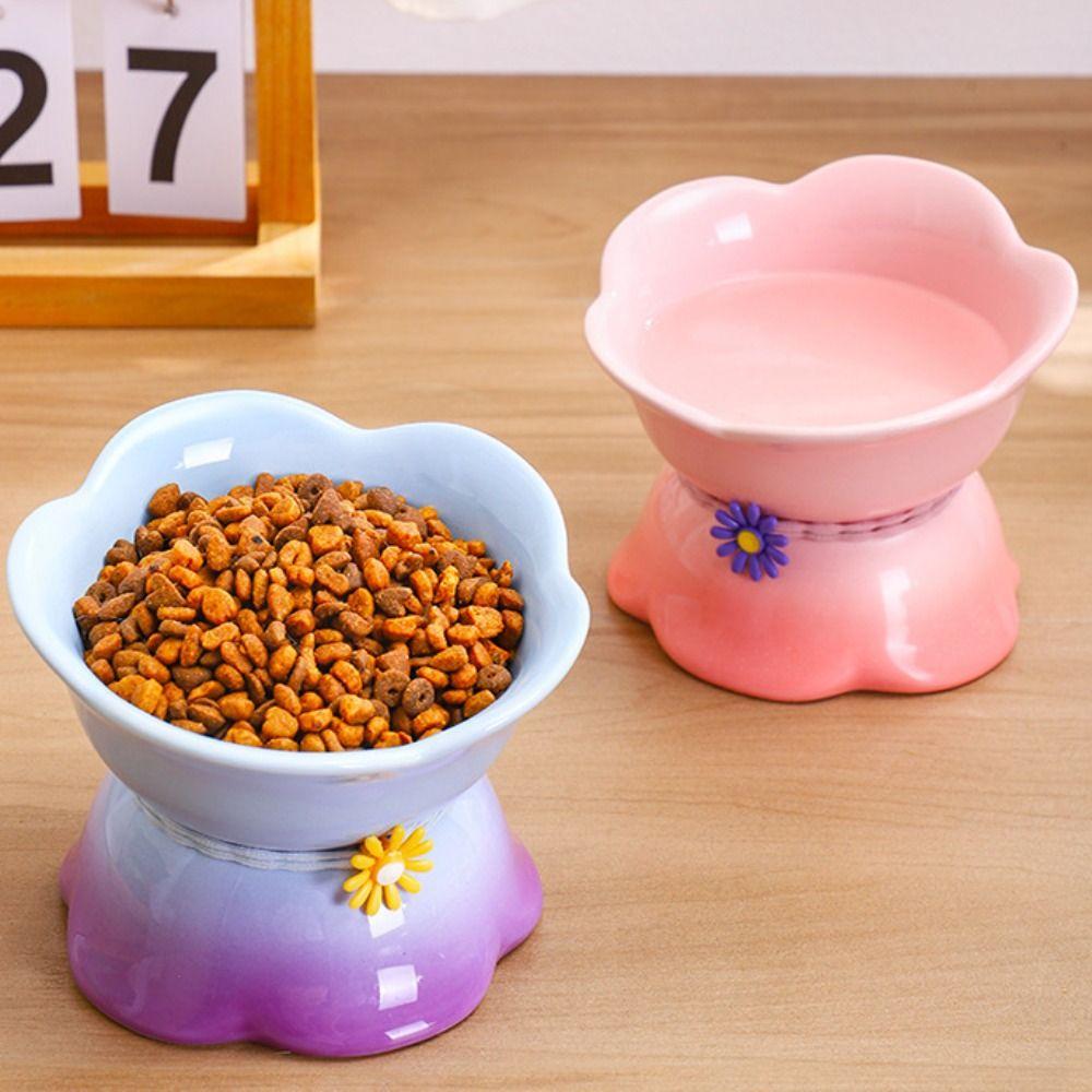 Gradient Color Cat Bowl Ceramic Pet Drinking Feeder Dog Food Feeding Basin  Neck Protection