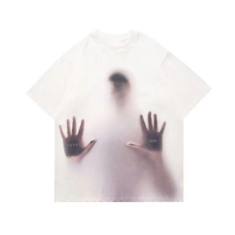 Мужская хлопковая футболка с коротким рукавом и круглым вырезом, летняя, свободного кроя оверсайз, модная брендовая, с рукавом до локтя, с готическим принтом, парные топы