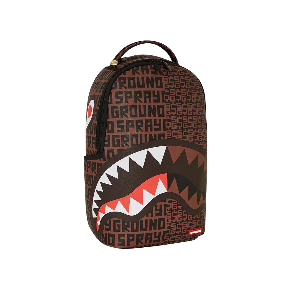 Sprayground Letter Splicing Vintage Shark Mouth PVC Backpack Unisex Backpack Brown W1135746