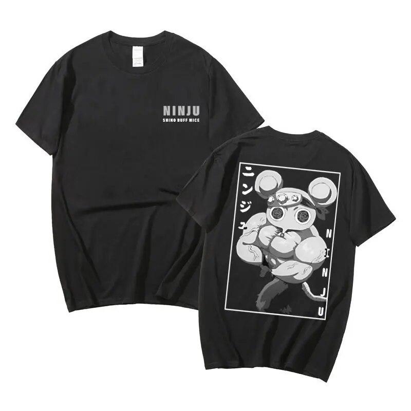 Забавные мускулистые ниндзя-мыши Муки Тренажерный зал Мышь Футболки с принтом Аниме Demon Slayer Uzui Tengen Футболка унисекс Женская уличная одежда большого размера с героями мультфильмов