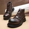 Кожаные рыцарские сапоги Нескользящие высокие кожаные туфли Ботинки Martin ручной работы Мужские кожаные ботинки с большой головой Британские модные высокие ботинки