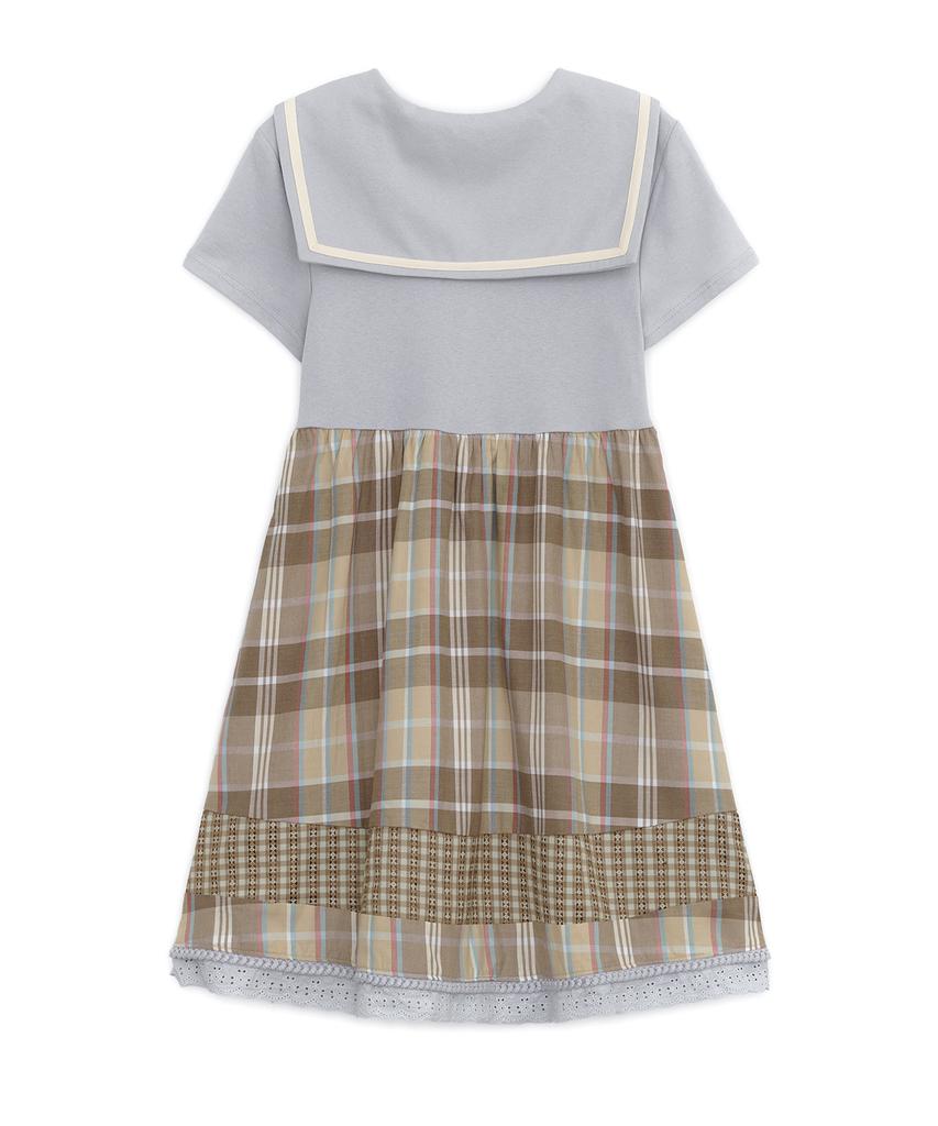 Hug Your Skin Sailor Collar Check Dress (Gray)