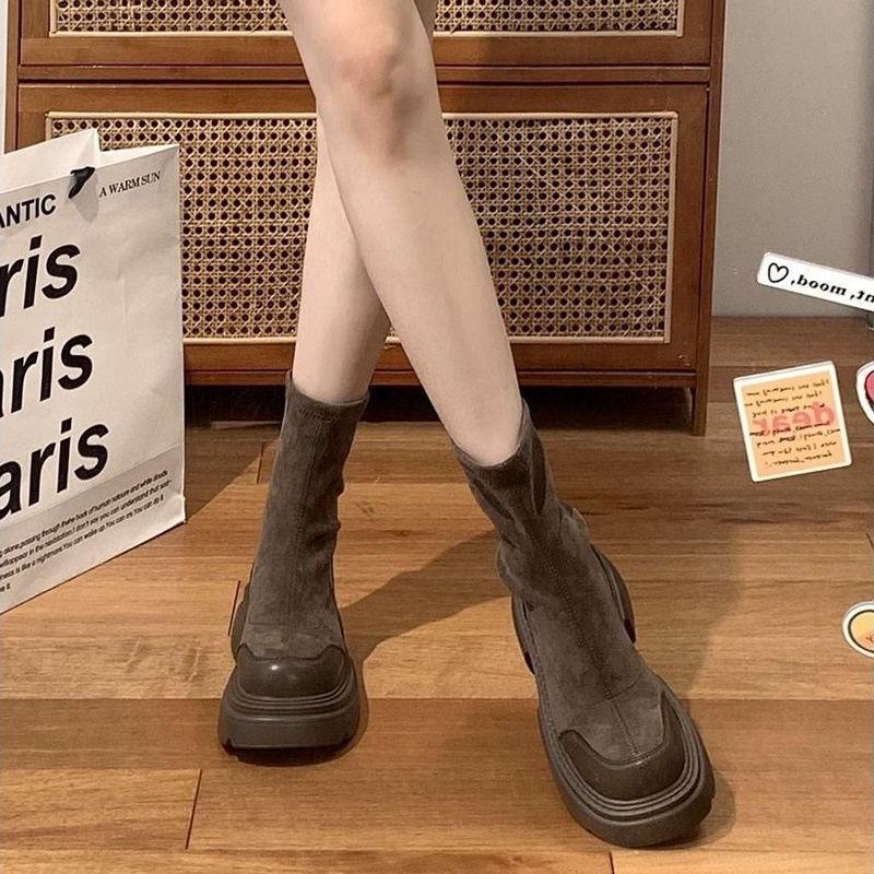 Женские ретро ботинки Мартин в британском стиле на толстой подошве, на массивном каблуке, увеличивающие рост, короткие ботинки для осени и зимы.