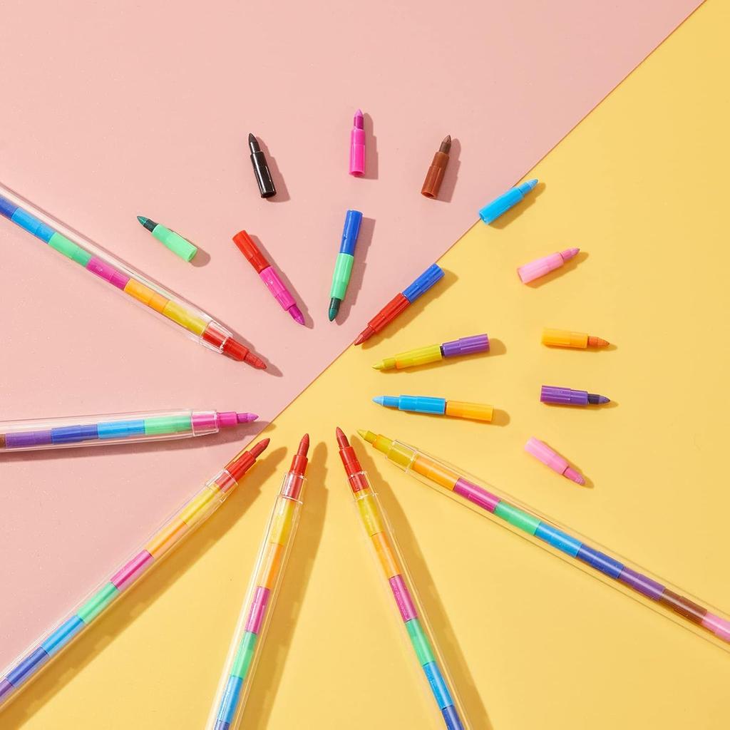 Teling 140 Pieces Stackable Crayons Pencils Party Favors for Kids Preschool 11 Interchangeable Colors Mini Rainbow Crayons Pens Bulk Colorful Stacker