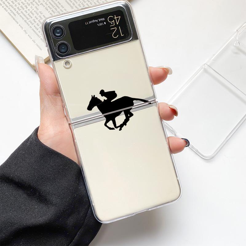 Phone Case For Samsung Galaxy Z Flip 3 4 5 Hard Folding Clear PC Bumper Animal Art Horse For Samsung Z Flip 6 Back Cover