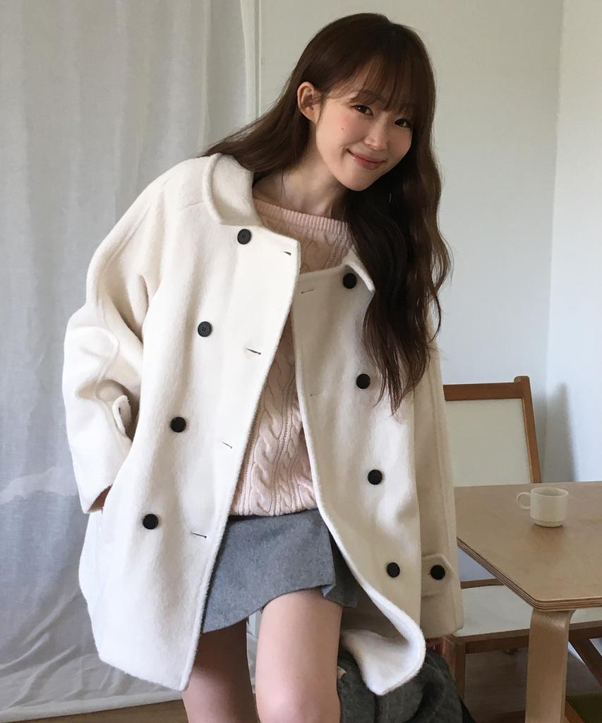 LETTER FROM MOON Melia Hairy Wool Half Coat (Ivory)