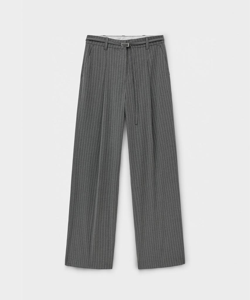 MONGDOL [Belt Set] Striped One-Pleat Wide Slacks Gray Mdpt025Stgray