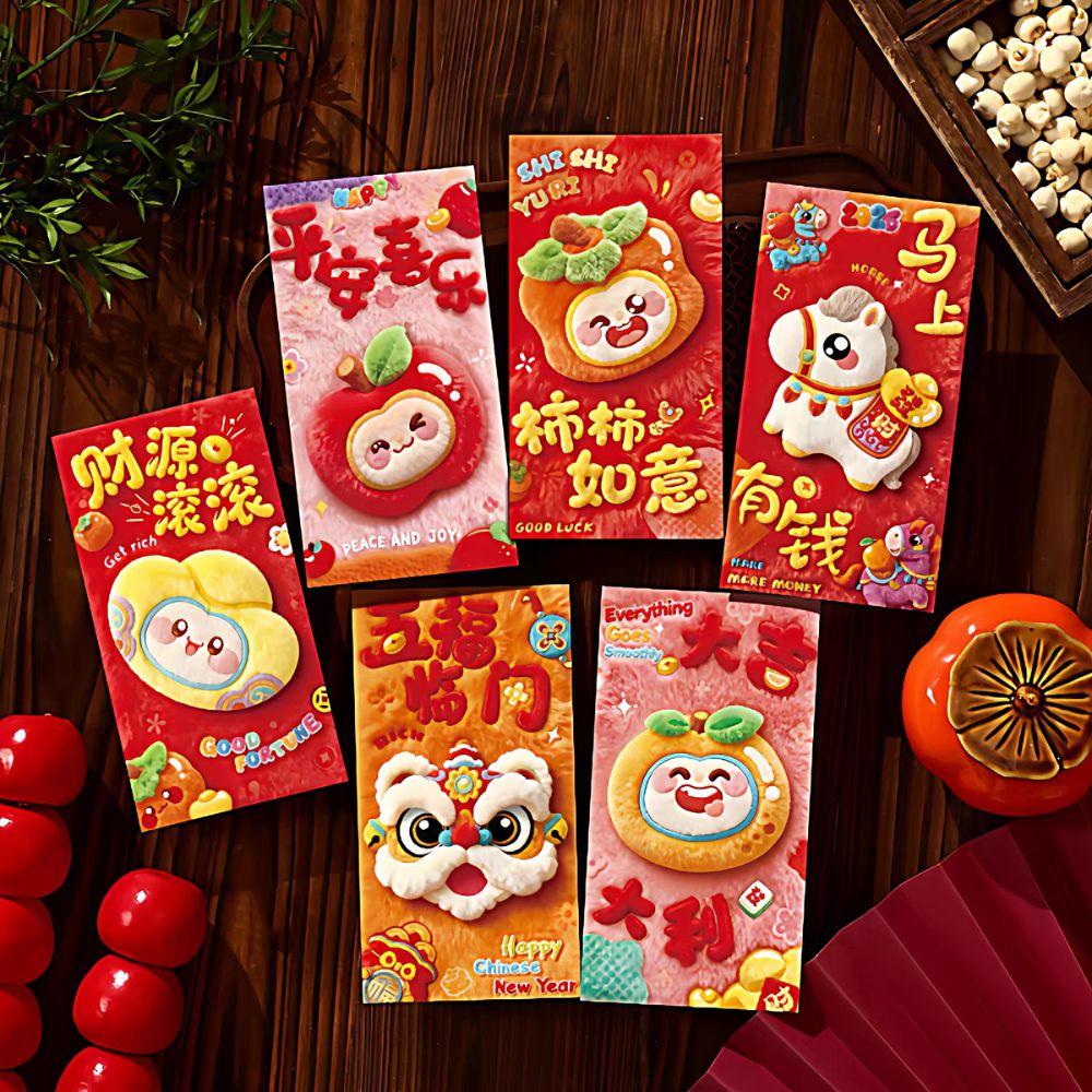 6Pcs 2026 Horse Year Pony Red Envelope Chinese Style Horse Gift Money Bag  New Year Gift