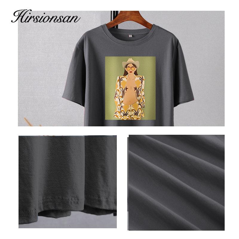 Женские футболки Hirsionsan High Street с графическим рисунком, летние мягкие футболки с круглым вырезом и короткими рукавами, 2023, повседневные свободные хлопковые базовые женские топы
