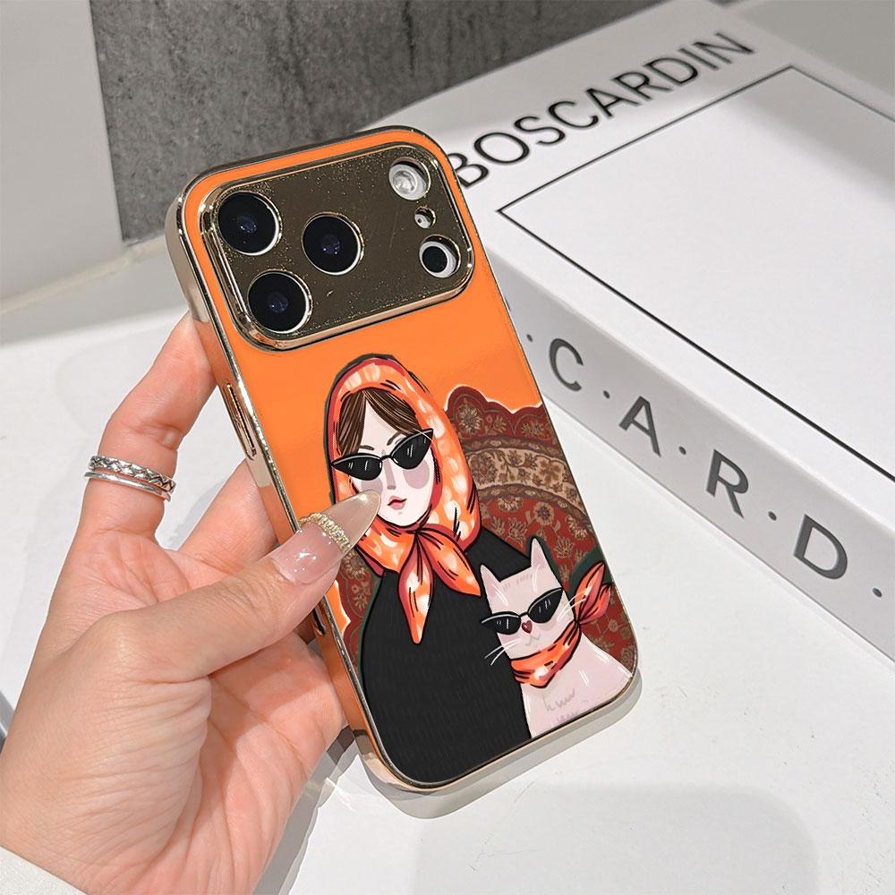 Чехол для телефона 'Счастливый старт' для iPhone 17 16 15 14 13 12 11 Pro Max 16E Золотой гальванизированный стеклянный корпус Оранжевая Cool Duo Обложка