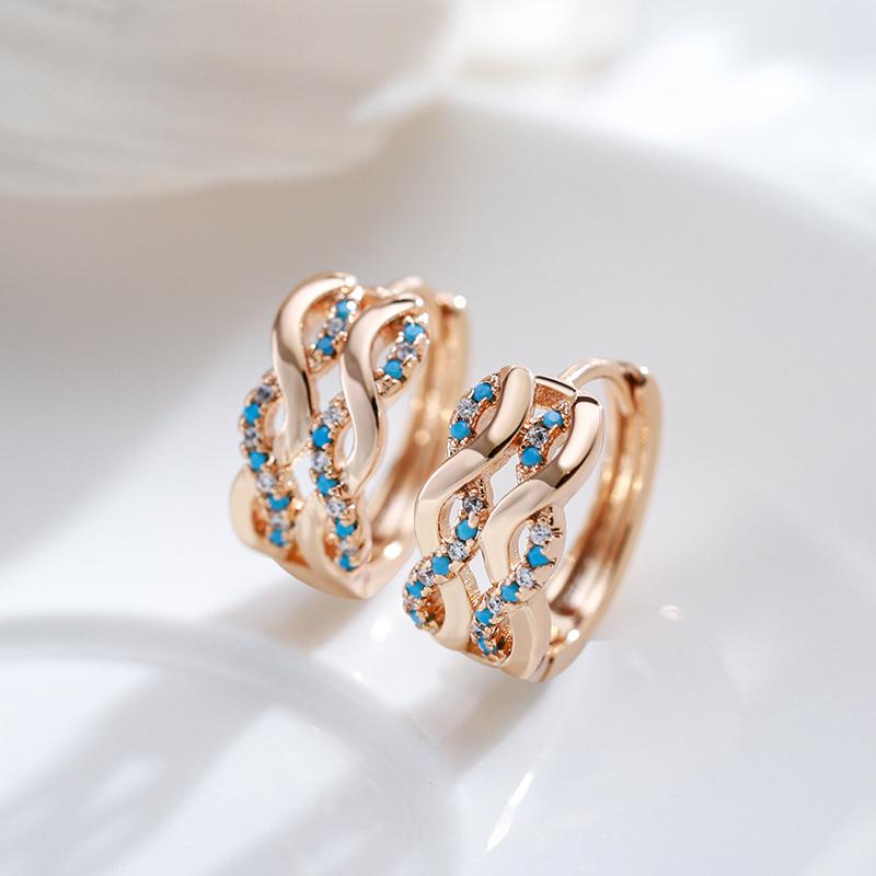 Глянцевые серьги-кольца с двойным пересечением бирюзового циркона, женские повседневные украшения, аксессуары для вечеринок и девочек