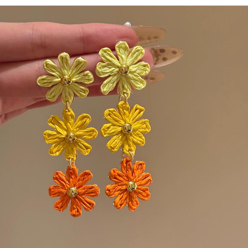 Маленькие свежие желтые серьги-пусеты с сетчатыми цветами, летние милые серьги-пусеты в стиле легкой роскоши, отпускной стиль, высококлассные серьги