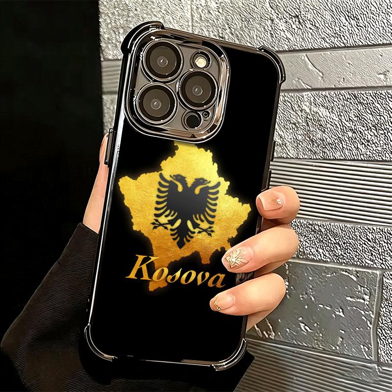 Kosovo Passport Flag Soft Phone Case For iPhone 15 16 17 Air 14 Pro Max 16E Plus 13 12 Mini Plating Anti-Fall Fundas
