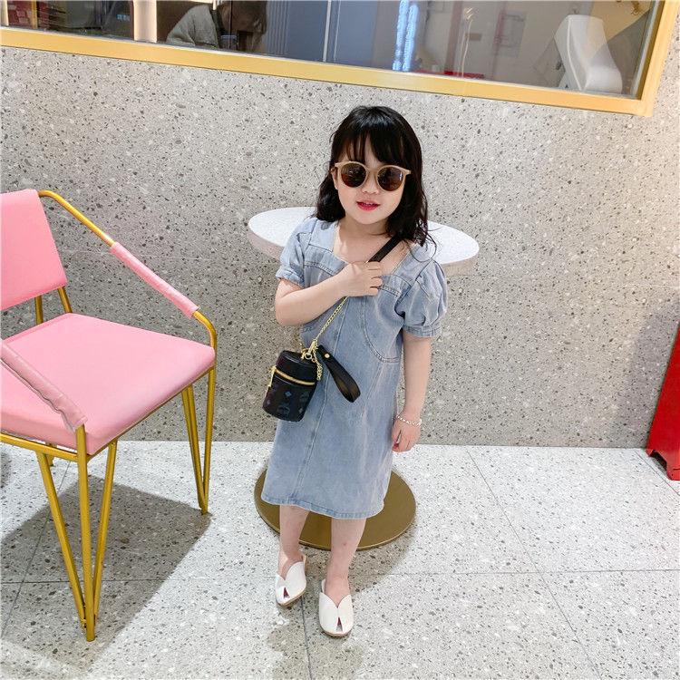 Модное джинсовое платье для девочек, детское платье трапециевидной формы, повседневное платье в стиле Ins