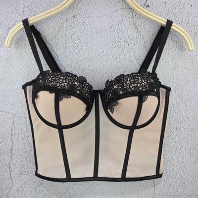 Универсальный облегающий топ-майка бюстгальтер во французском стиле, утягивающий бюстгальтер с дизайном, подчеркивающим талию, ультратонкое контрастное кружево, чувственный стиль, корсетные майки
