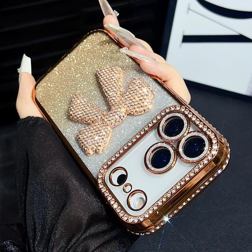 Glitter Diamond Bowknot Cover For iPhone 17 Pro Max Camera Film Protector Cases For iPhone 16 Pro 15 Plus 14 Pro 13 Luxury Case