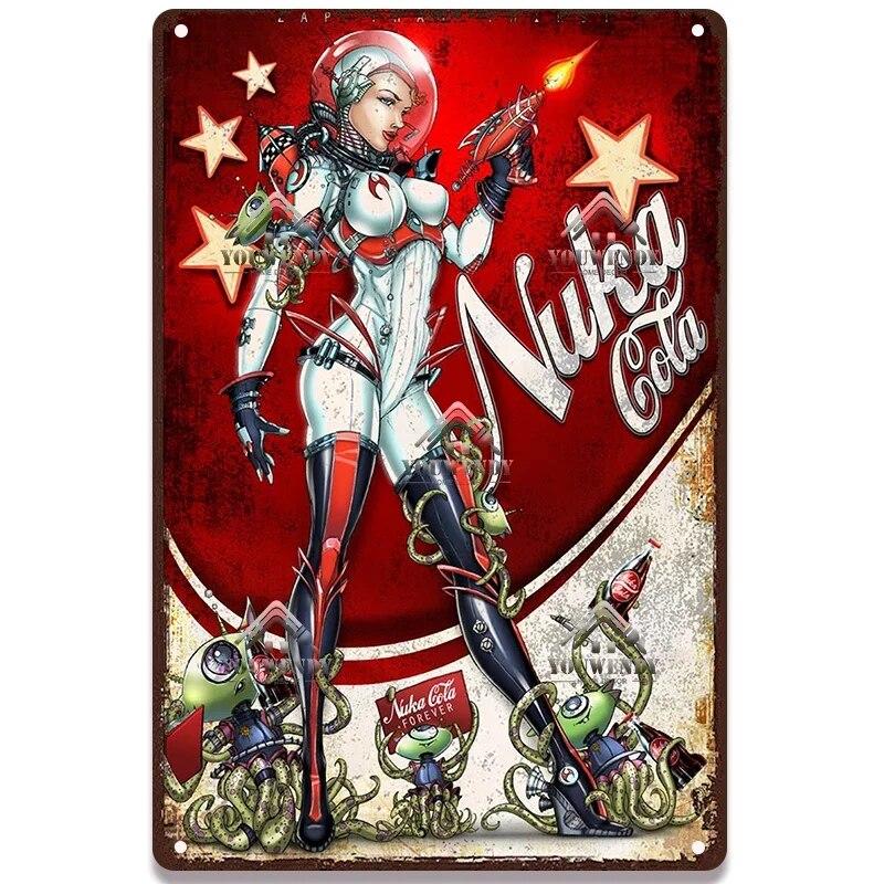 Nuka Cola Drink Posters Game Metal Sign Retro Tin Sign Plaque Metal Vintage Wall Decor for Bar Pub Club Man Cave Decoration