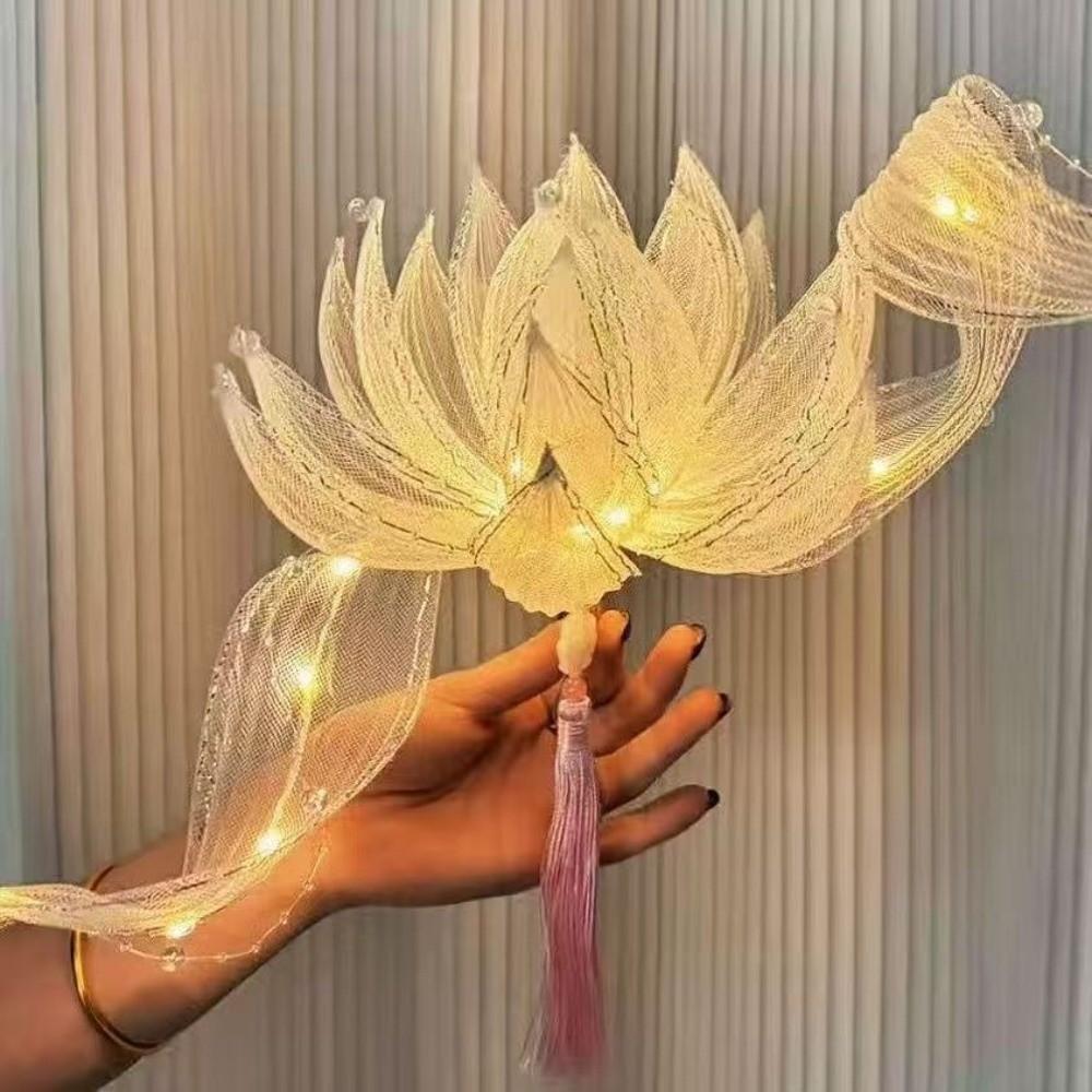 Ancient Style Glowing Floating Lotus Light Handmade Ribbon Fairy Lotus Lantern New Year Decor