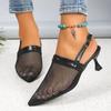 Fashion Mid Heels Women Sandals Pointed Toe Mesh Sexy Shoes 2024 Party Dress Slippers Pumps Elegant Summer New Slides Trend Female Shoes